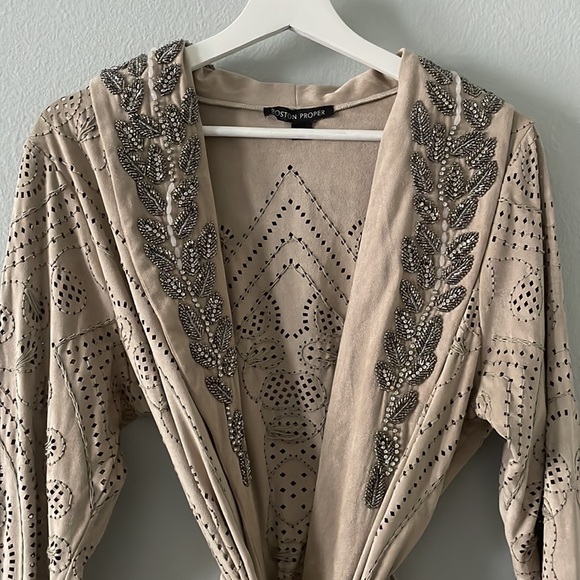 Boston Proper Embellished Laser Cut Embroidered Tie Front Cardigan EUC! - Picture 4 of 7
